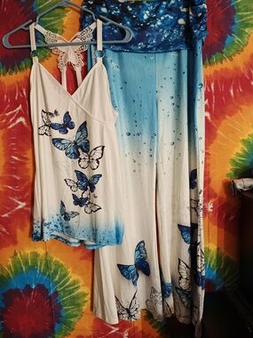 Blue Butterfly Ombre Lounge Set - Tank & Wide Leg Pants